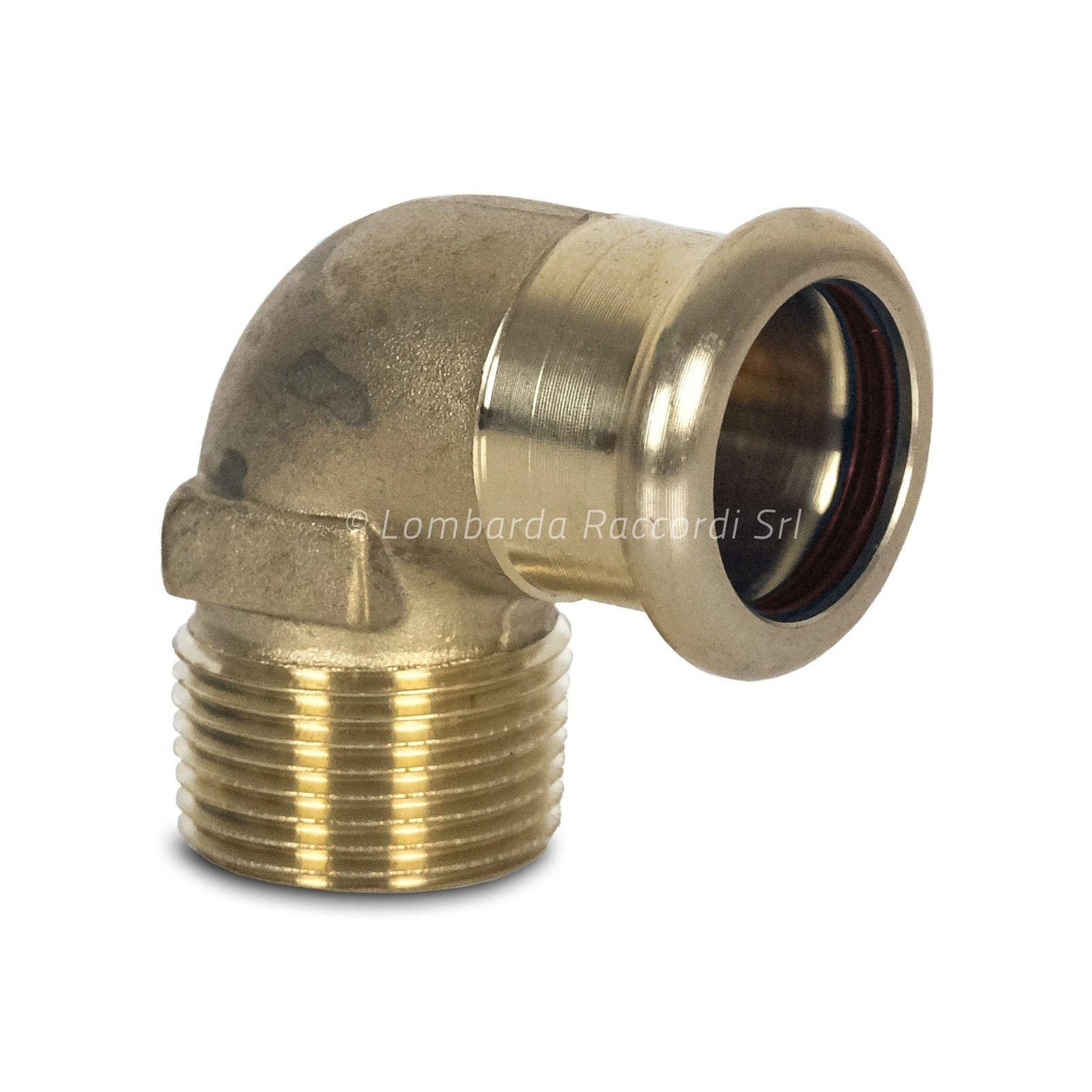 GOMITO A 90° FIL. M x PRESSARE IN BRONZO PER SOLARE