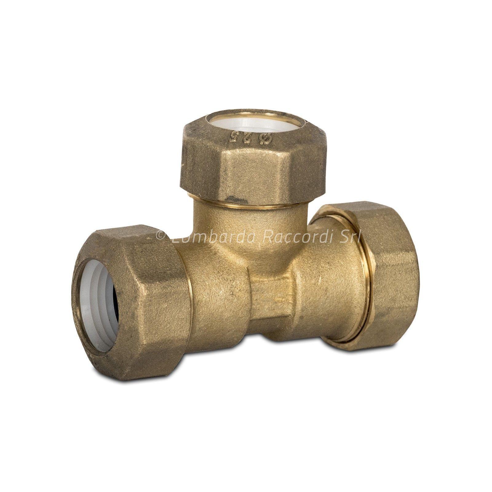 TEE A TRE DADI IN OTTONE A STRINGERE PER TUBO PE/PVC